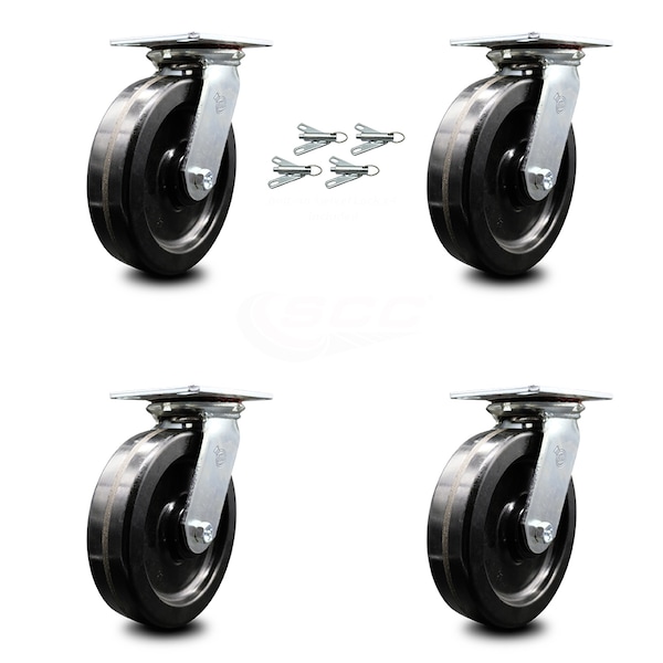 8 Inch Phenolic Caster Set with Ball Bearings and Swivel Locks